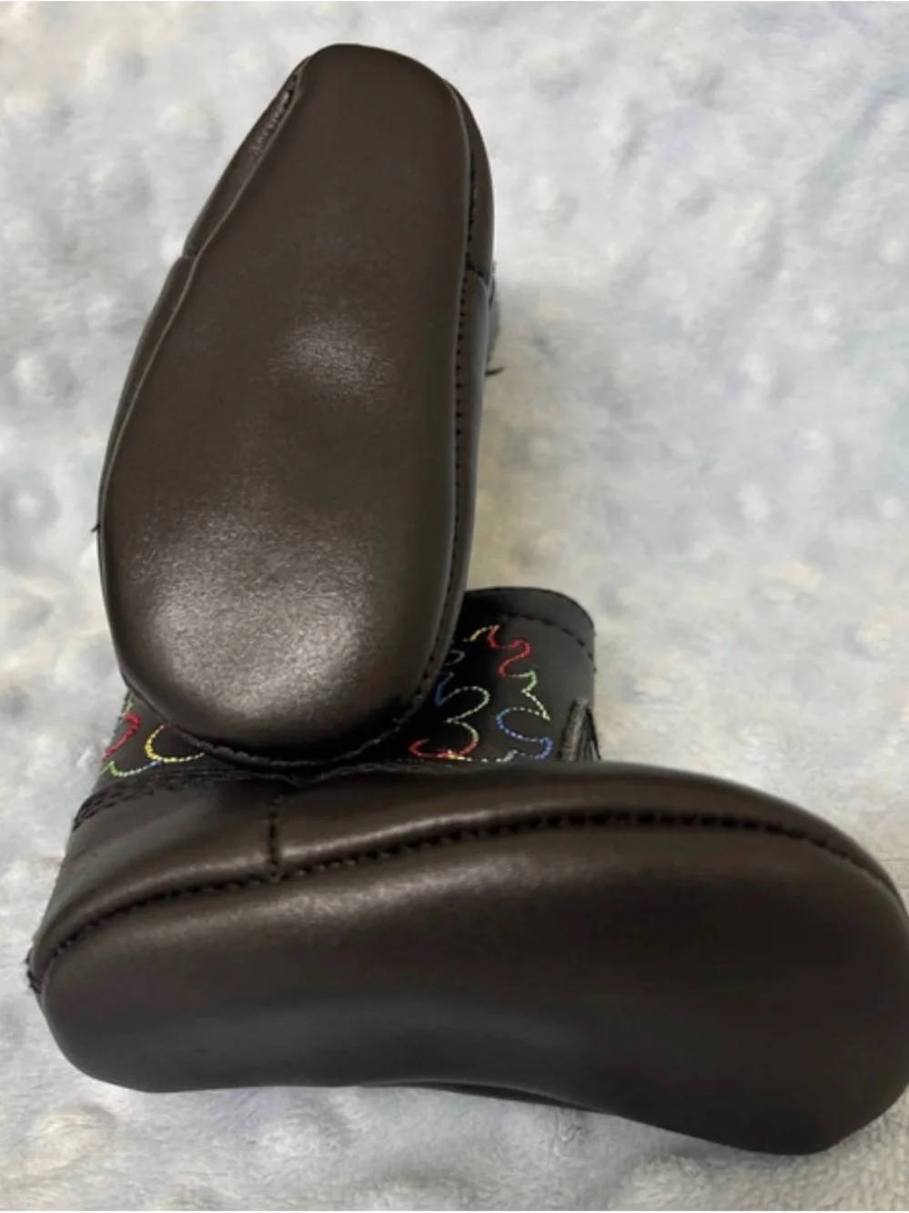 Baby Black Cowboy Boots with Multicolor Stitching